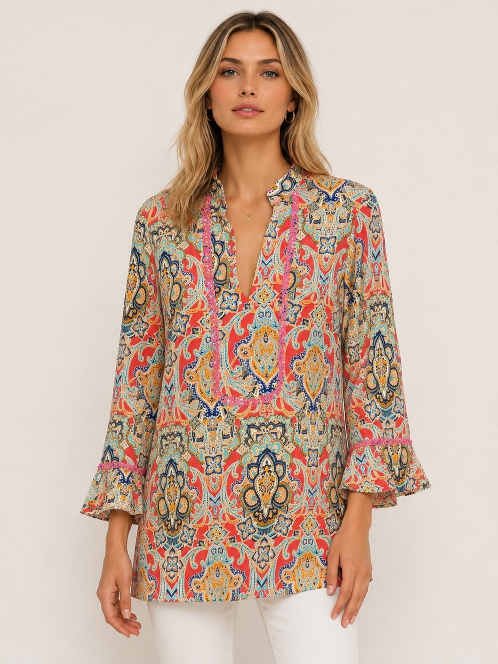 Jade Melody Tam Coral Paisley Print Tunic Top